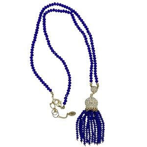Amrita Singh Blue Tassel Necklace Long Crystal Shirin Beaded Statement